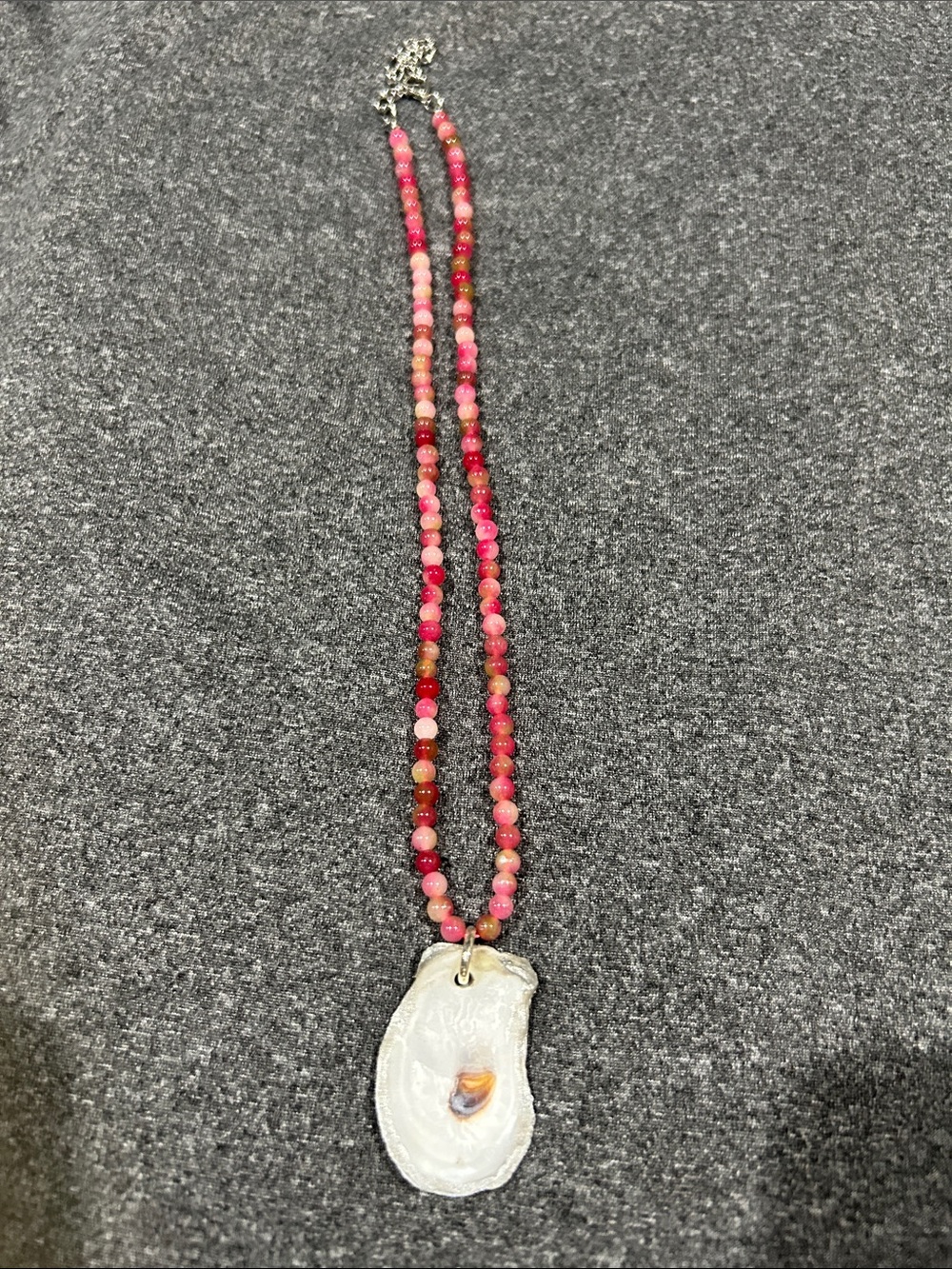 Pink Beaded Oyster Shell Pendant Necklace